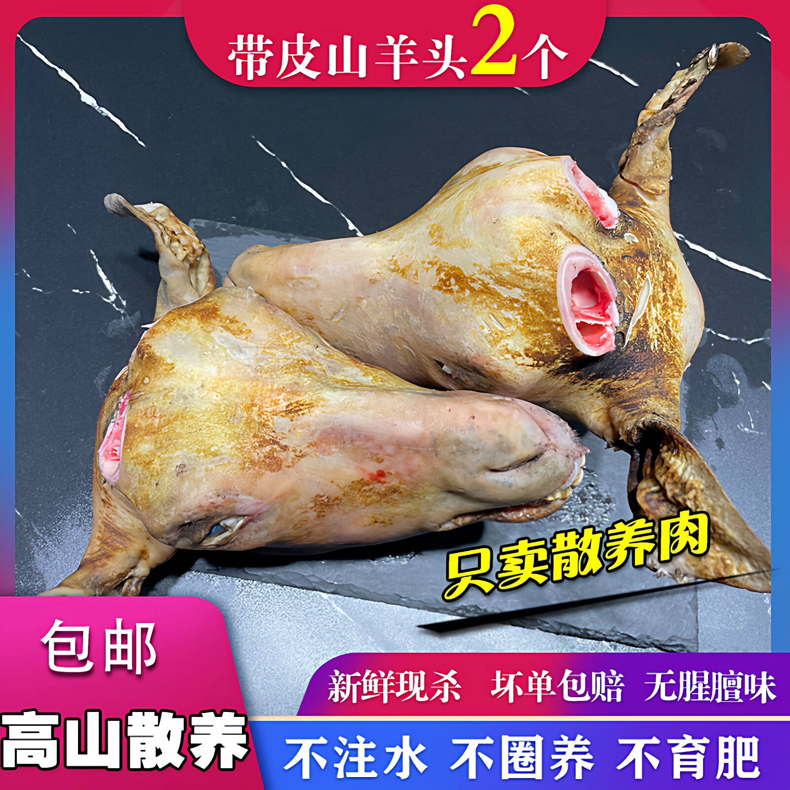 带皮羊头新鲜现杀带皮羊头整只食用羊头山羊脑羊脸羊头 羊头肉