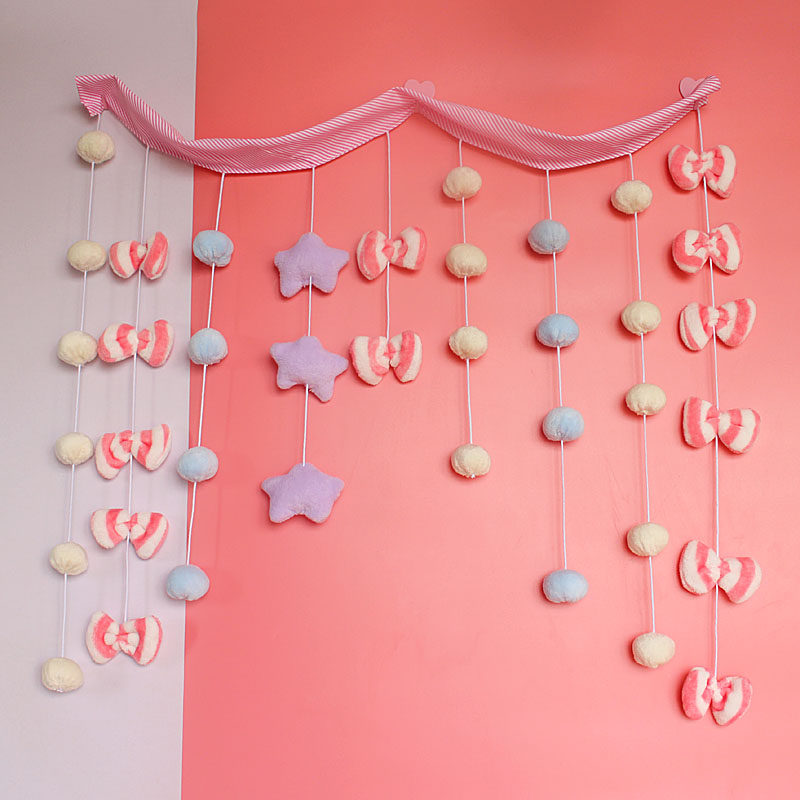 房门挂饰小门帘隔断吊帘线帘少女心韩式可爱粉色桃爱心免打孔挂件