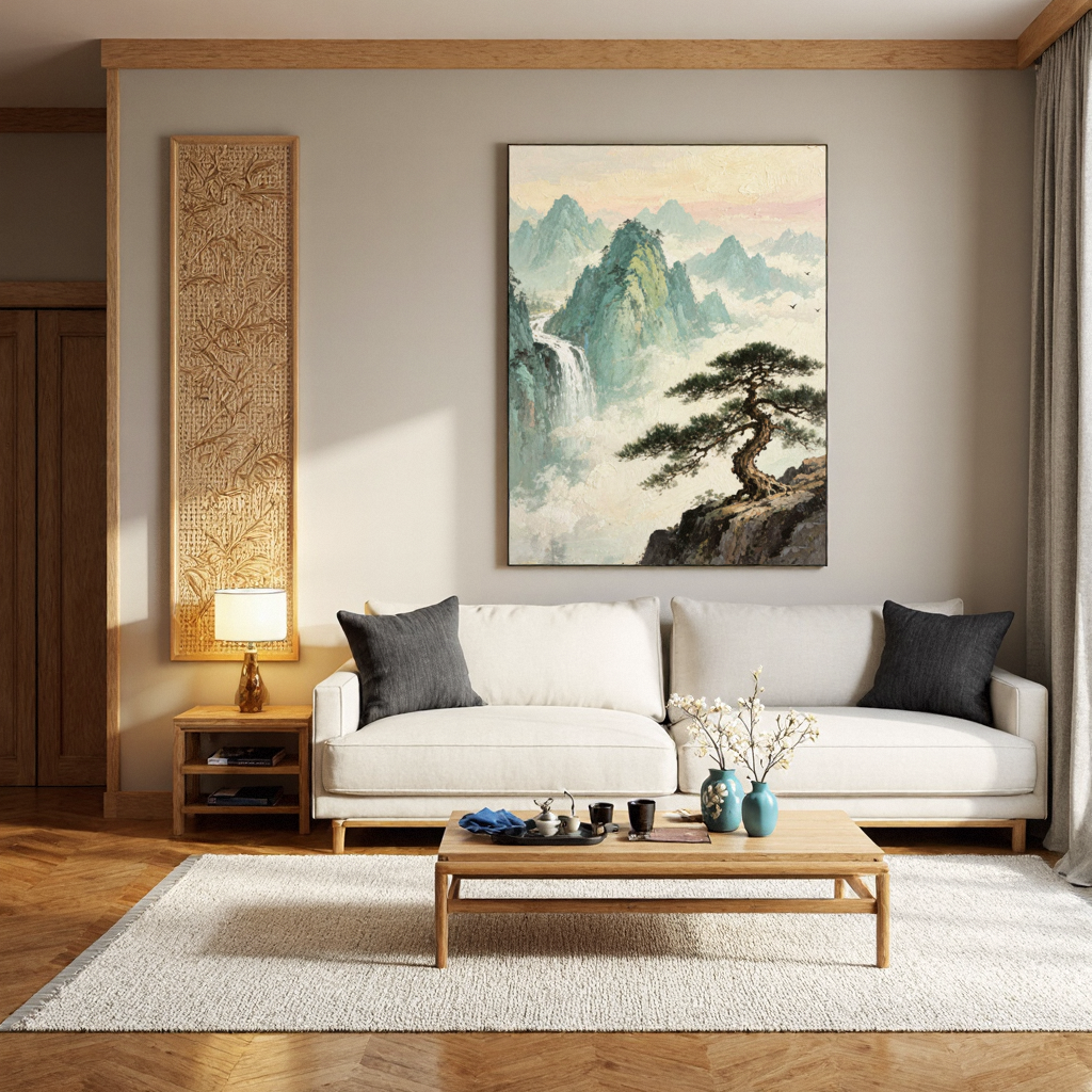 墨野集中式山水手绘油画