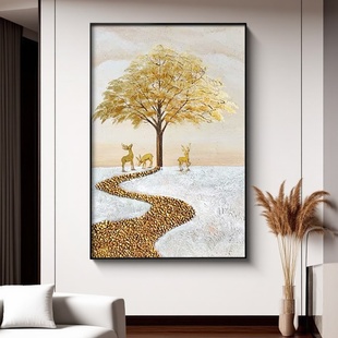饰画高级感玄关过道轻奢肌理挂画 墨野集手绘油画发财树客厅抽象装