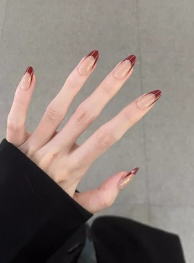 新年氛围复古渐变微笑法式红色手工穿戴甲显白气质高级可拆卸美甲