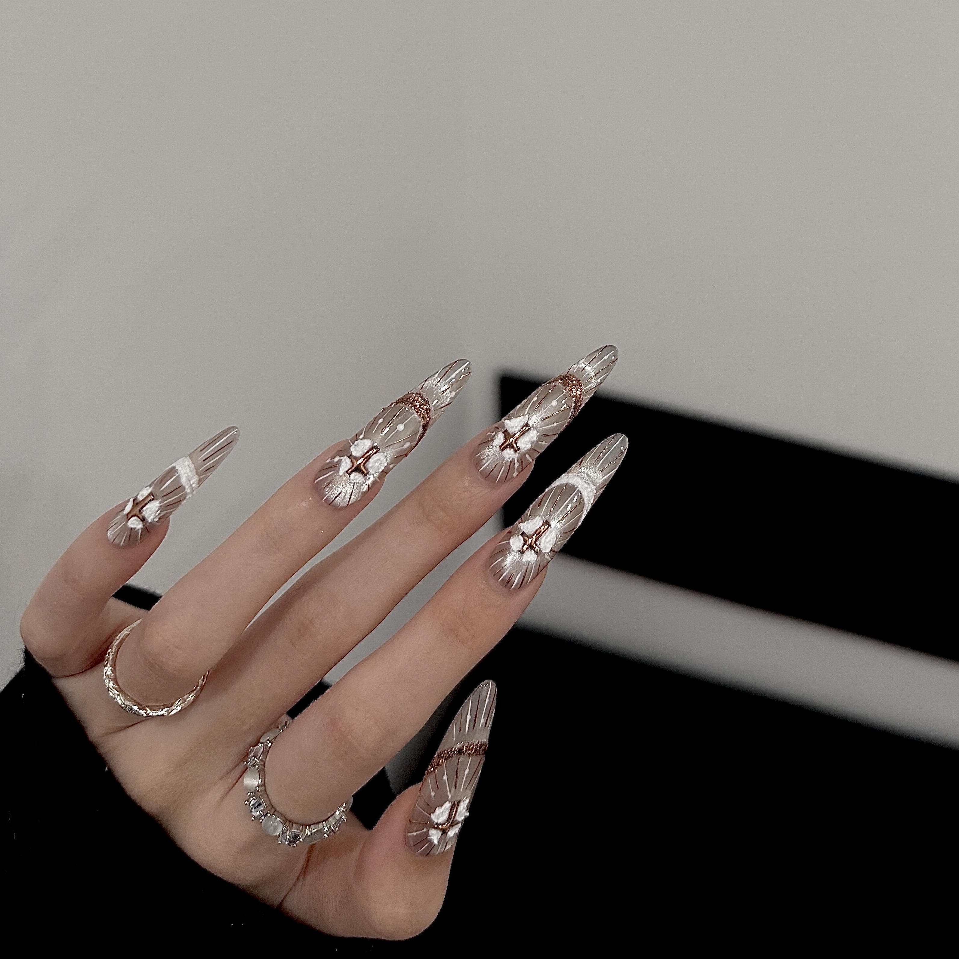 纯手工穿戴甲暗黑美学圣光神谕重工AB款十字架猫眼高级可拆卸美甲