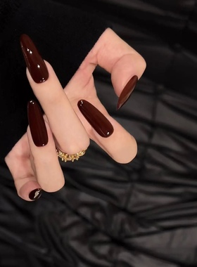 纯手工穿戴甲新年氛围感复古显白御姐暗红色车厘子高级可拆卸美甲