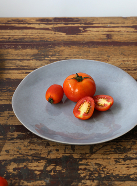 新外贸brunch灰紫色窑变晕染复古手作风侘寂北欧陶瓷沙拉牛排大盘