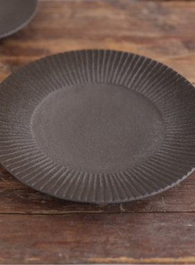 现货日本原装进口棕色碳化土磨砂釉面陶瓷餐盘牛排沙拉菜意面盘子