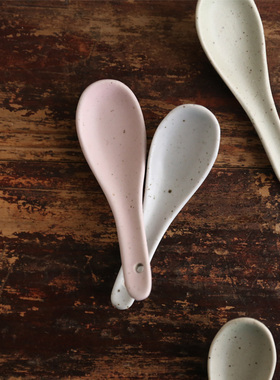 外贸原单出口磨砂哑光手作古朴陶瓷小勺子甜品调羹可爱日式