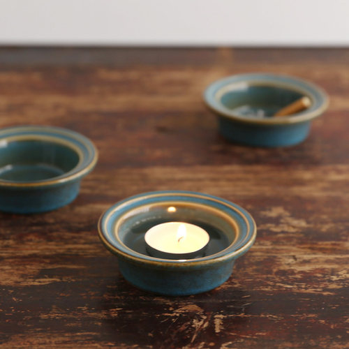 窑变蓝绿色置物小碗烛台出口美国