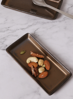 出口棕色咖啡色金属釉手作手工长方形陶瓷小碟茶叶碟餐具碟香料碟