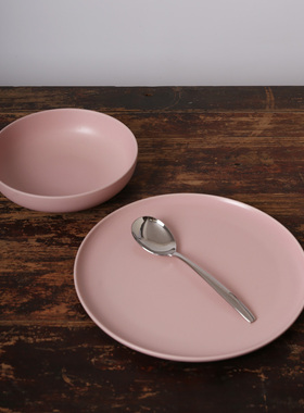 brunch出口粉红色磨砂哑光北欧现代简约风陶瓷实用平碗西式餐盘