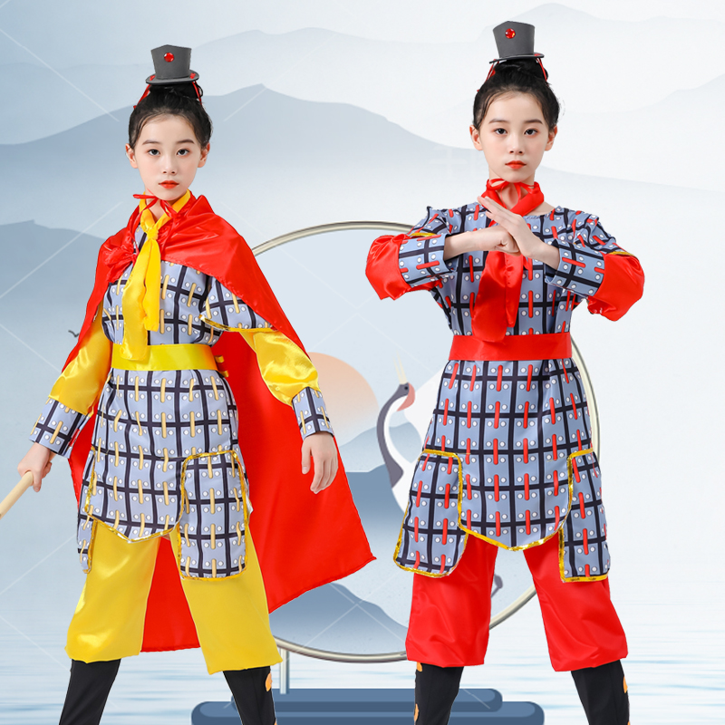 儿童古代男女兵马俑杨家将铠甲演出装岳飞军盔甲花木兰战袍表演服