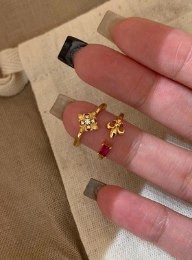 克罗鸢尾花红色水晶戒指女轻奢高级感个性时尚潮流百搭指环戒子