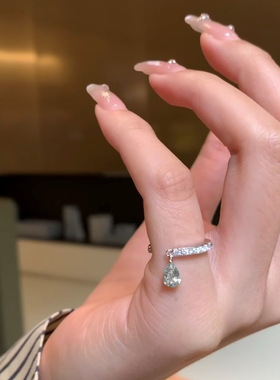 锆石水滴金属开口戒指女轻奢复古优雅时尚气质潮流百搭指环戒子