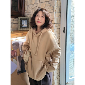 加绒连帽卫衣休闲冬亲肤慵懒风减龄帽衫女安妮森林【小慵懒卫衣】