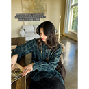 进口色织棉感清新绿色格纹卷边花领设计文艺百搭休闲衬衫 安妮森林