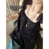 纯苎麻复古彩色小爱心刺绣时尚 安妮森林 花边宽松慵懒气质吊带