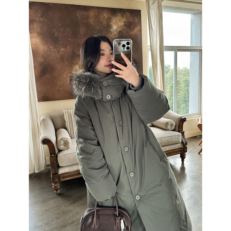 安妮森林棉质派克貉子毛羽绒服