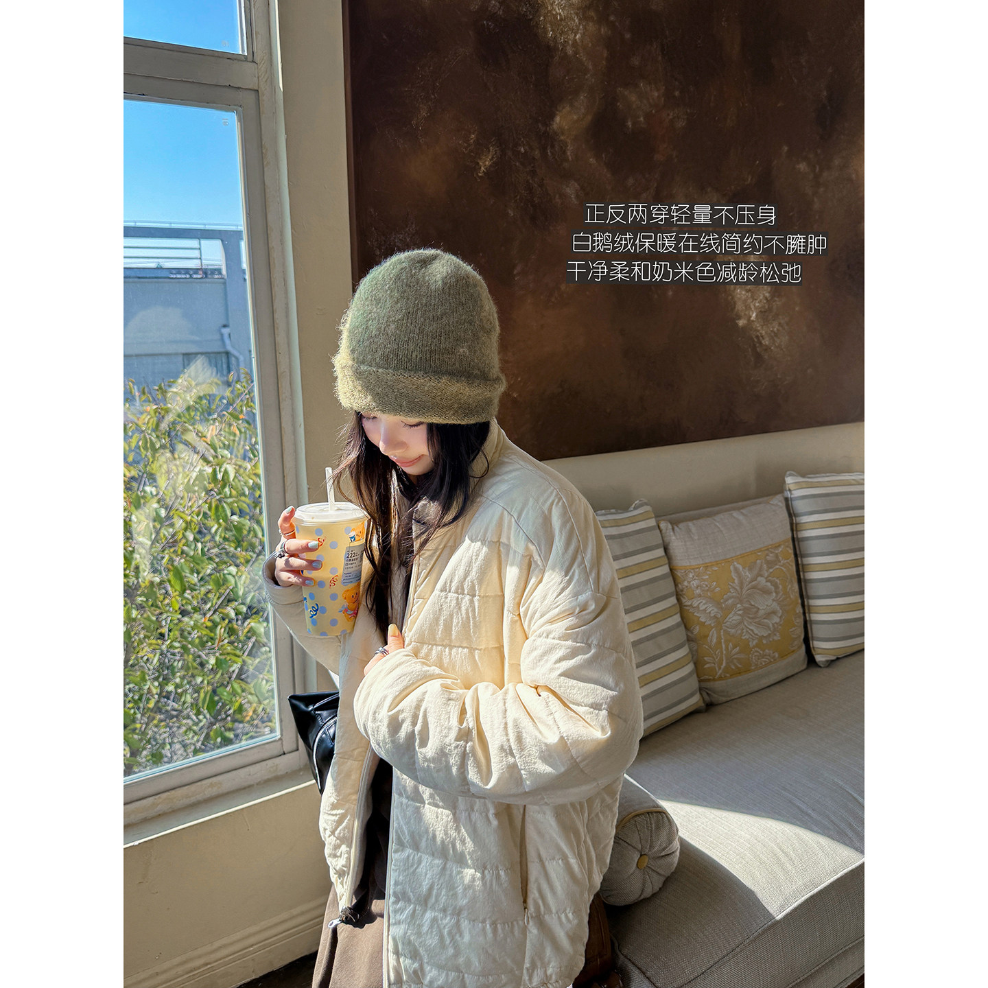 安妮森林正反两穿鹅绒羽绒服女