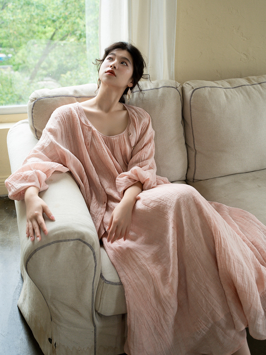 하이엔드 라인 프라이드 린넨 효소 워시 리치 링클 선스크린 린넨 가디건 셔츠 애니 포레스트 플러스 사이즈 여성 여름 의류