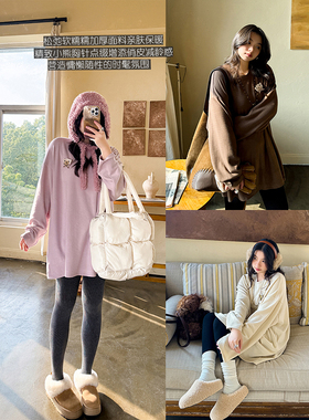 松弛软糯糯加厚亲肤小熊胸针复古宽松显瘦百搭大T裙遮臀 安妮森林