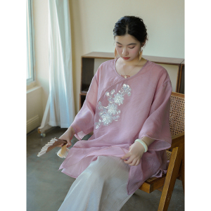 送吊带 新中式上衣 65天丝设计师原创刺绣优雅仙气 安妮森林
