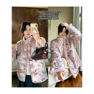 国风水貂毛镶边90白鹅绒100醋酸蝴蝶刺绣气质羽绒服 安妮森林