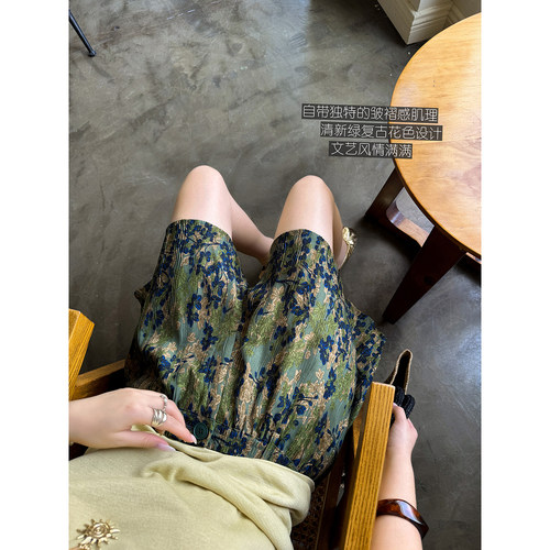 安妮森林复古花色休闲短裤女夏
