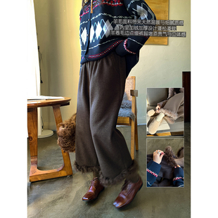 贵气羊卷毛边加绒加厚羊毛质感松紧腰宽松垂感显瘦休闲裤 安妮森林