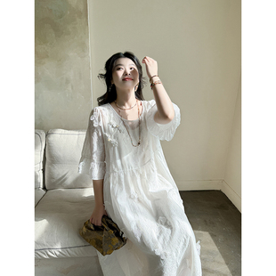 敲柔天丝立体蝴蝶气质圆领宽松高级感连衣裙夏 安妮森林 送吊带裙