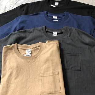 阿美咔叽重磅320克美式 T恤 复古水洗圆领口袋纯棉宽松纯色男夏短袖
