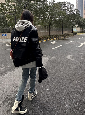 自主VTM摩托皮夹克polizei野性机车字母印花皮衣夹棉防风加厚棉服