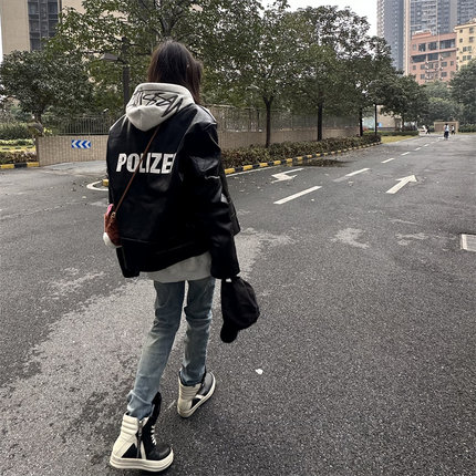 自主VTM摩托皮夹克polizei野性机车字母印花皮衣夹棉防风加厚棉服