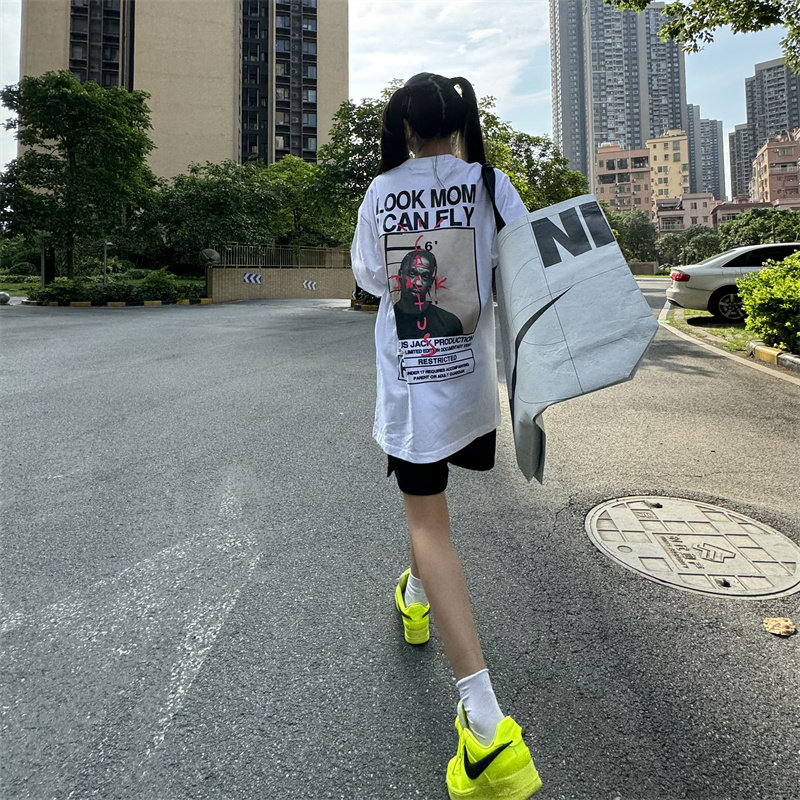站在雾里欧美夏季潮牌脏辫黑人印花男女款圆领纯棉短袖宽松T恤