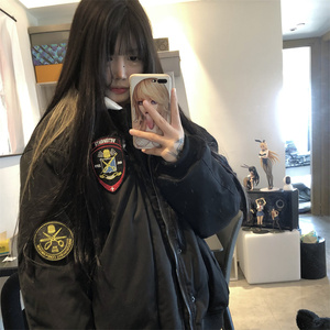 自主VTM保安魔术贴刺绣飞行夹克棉服bomber羽绒服OS廓形欧美外套