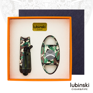 鲁宾斯基雪茄工具套装聚火2直冲蓝焰打火机锋利剪刀时尚2件套礼盒