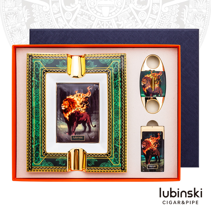 鲁宾斯基雪茄工具三件套时尚陶瓷烟灰缸蓝焰2直冲打火机锋利V剪刀