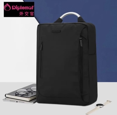 Diplomat外交官商务通勤休闲简约双肩电脑背包 14091L 黑色 15寸