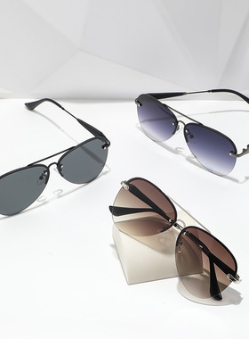 GM墨镜女款时尚半框蛤蟆镜男直播飞行员双梁大框显瘦防晒太阳镜开