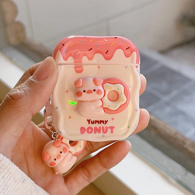立体甜甜圈小猪适用苹果AirPods4耳机壳pro第二代ipod无线蓝牙3充电仓盒1全包防摔女软新款airpodspro2保护套