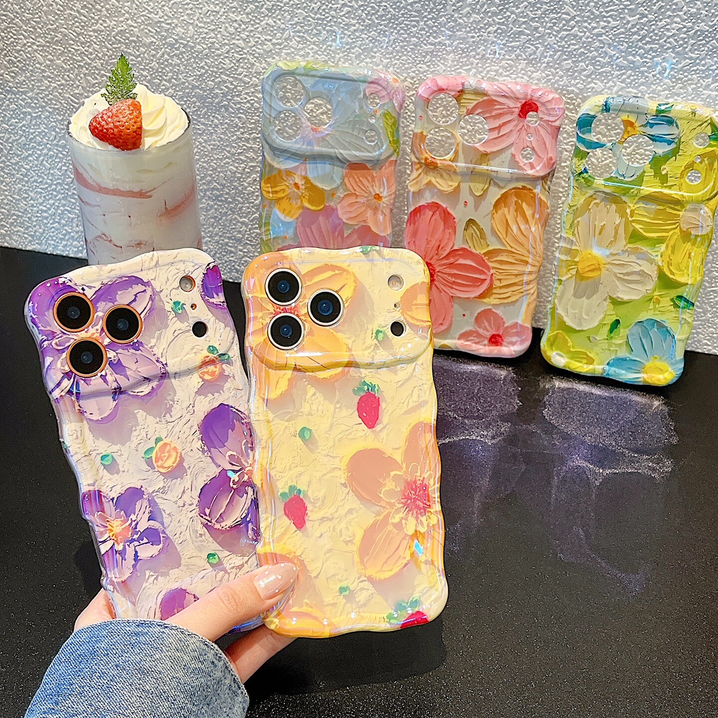 INS油画花朵蓝光适用苹果17手机壳镭射iphone16promax新款13防摔11保护套15ProMax高级12轻奢1