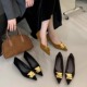 新款 法式 复古风尖头金属扣浅口金丝绒细跟高跟鞋 2025年秋季 女单鞋