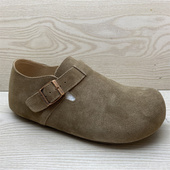 春秋女全包牛皮一脚蹬内增高3cm平底复古单鞋 真皮勃肯鞋 2026新款