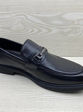 男士皮鞋真皮新款春季商务正装全黑公务一脚蹬百搭头层牛皮豆豆鞋