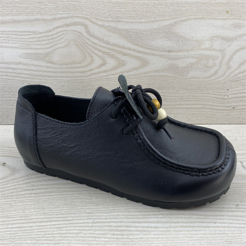 真皮深口单鞋2026新款女休闲圆头系带平底舒适百搭牛皮鞋黑色工作,女鞋,深口单鞋,淘宝优惠券,粉丝福利购,淘宝优惠卷