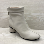 鞋 特价 真皮女鞋 断码 圆头粗中跟优雅冬季 2023女棉靴牛皮后拉链短靴