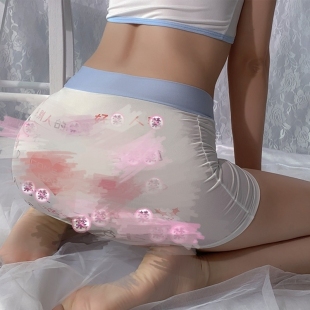 辣妹字母牛奶丝短裙伪娘CD变装薄透视别致人妻感反差半身裙包臀