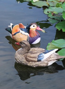 浮水鸳鸯雕塑树脂摆件创意花园艺庭院子假山喷泉鱼缸鱼池装饰造景