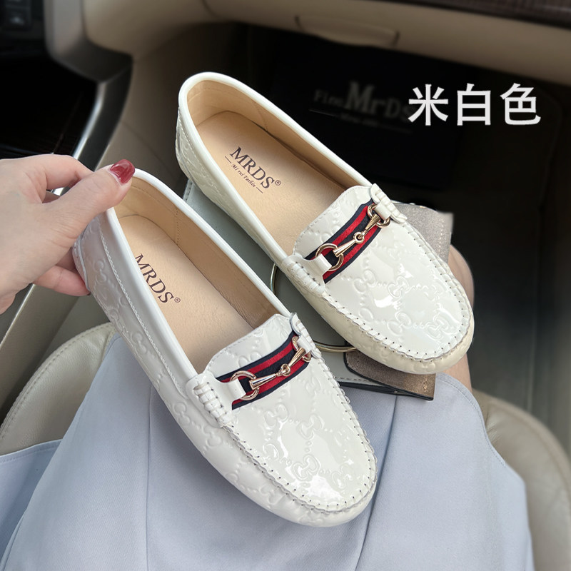 Summer new women's shoes: genuine leather flat single shoes, patent leather bean shoes, casual loafers, red wedding shoes, soft-soled ladle shoes thumbnail 2