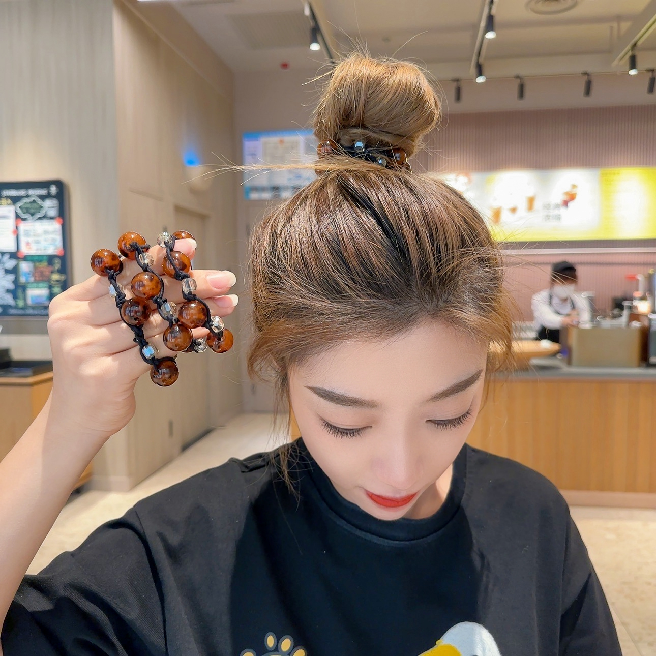 发绳气质豹纹串珠发饰