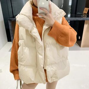 欧洲站2023秋冬新简约外穿羽绒棉马甲女短款棉外套加厚背心面包服
