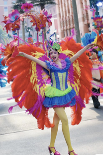 新款园区巡游桑巴演出服主题乐园景区大型背架道具定制商业服装